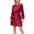 thumbnail image 2 of cfhntfmh Robes en Velours pour Femmes Confortable Col Ras du Cou Manches Longues Robe Mini Douce Ceinturée Couleur Unie Robe Courte d'Automne, 2 of 7