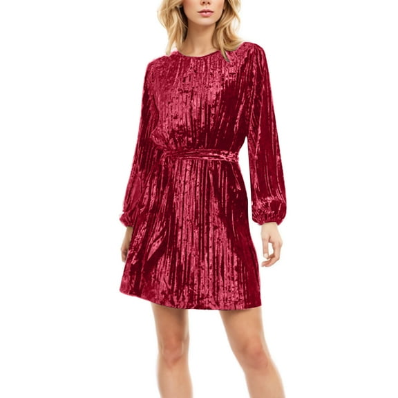 Blmnix Mini Valentine Dresses for Women Popover Waisted Corduroy Skirts Crew Neck Long Sleeve Red Party Dress,XXL