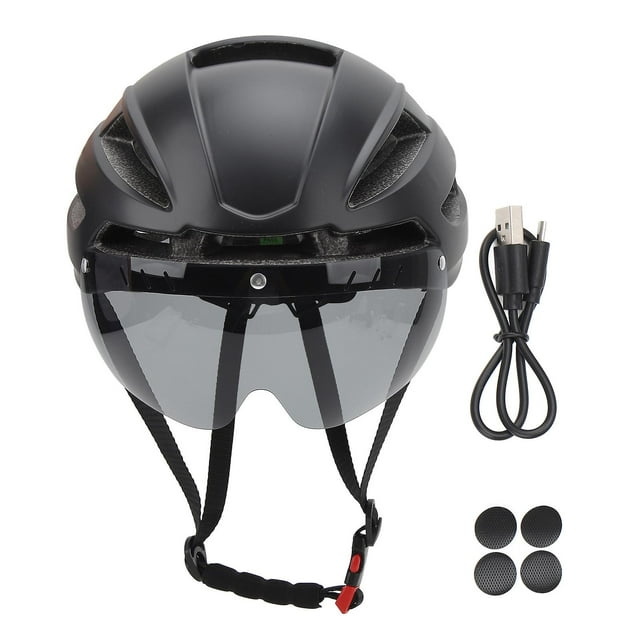 Casque de vélo CJD XXL pour adulte, avec éclairage arrière rechargeable par USB, lunettes magnétiques détachables, pour hommes et femmes, noir