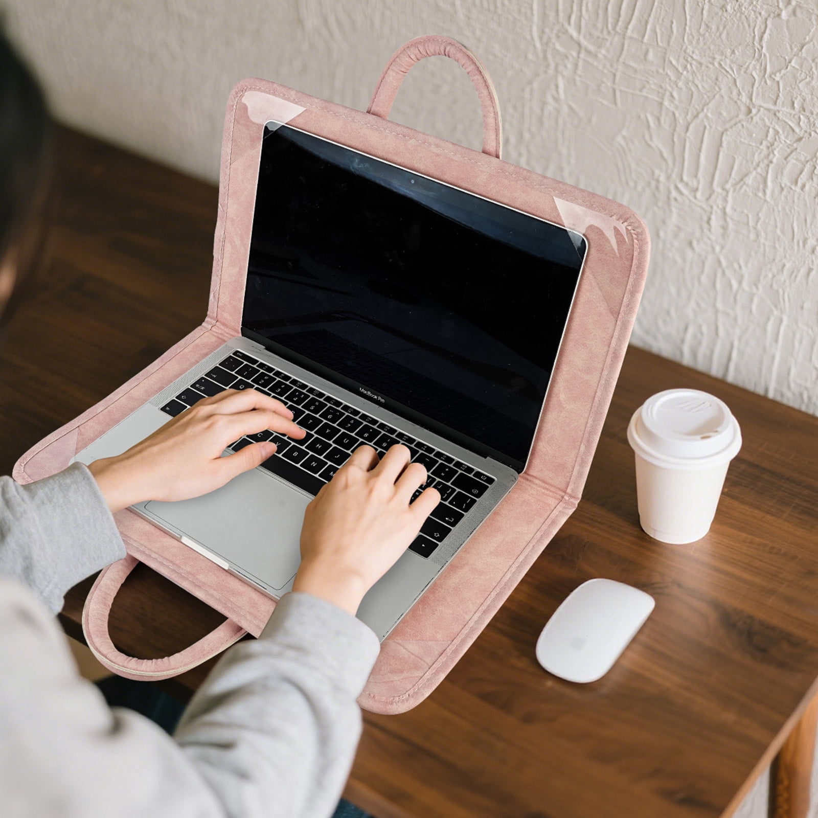 PU Leather Laptop Sleeve Pink with Handle Laptop Protective Case Compatible with 15.6/16 Inch Laptops, Easy to Carry, Breathable