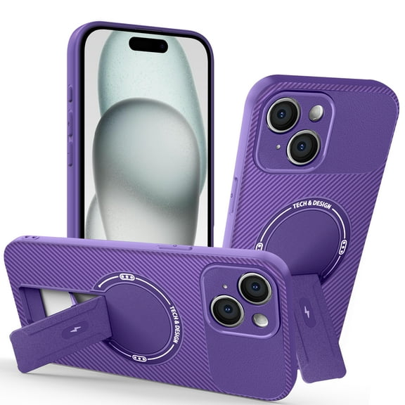 Magnetic Case Compatible for iPhone 13, [Built-in Invisible Kickstand] [Support Wireless Charging] [Military Grade Shockproof] Heavy Duty Rugged Phone Case for iPhone 13, Purple