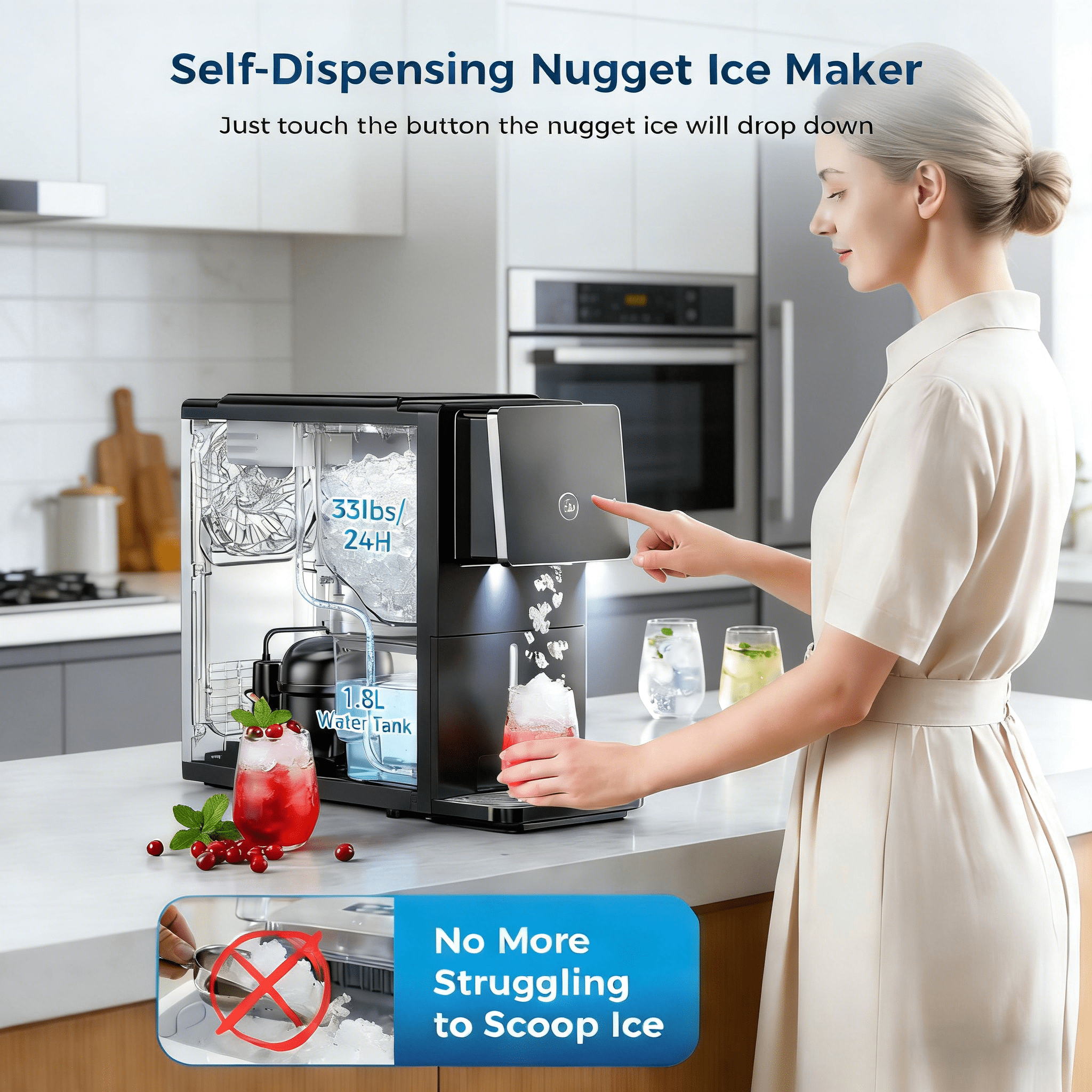 LHRIVER Nugget Ice Maker Countertop, Pebble Ice , 35Lbs/24H, Self-Cleaning, Black