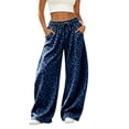 thumbnail image 2 of Women Leopard Sweatpants Baggy Wide Leg Pants Fall Y2K Lounge Sweat Pants with Pockets,Straight Leg, Pull on, Gym,Navy,XL, 2 of 7
