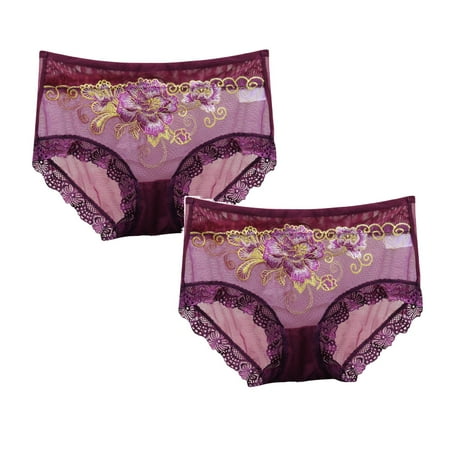 

Womens Underwear Brief Underpants Middle Waist Lace Panties2PC