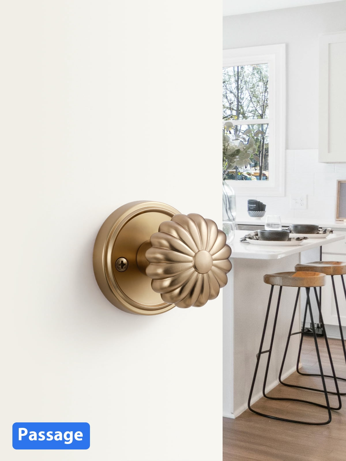 ACEEOCK Champagne Bronze Passage Door Knob, Interior Kitchen Pantry Door Handle Hallway Closet Doorknob, Aluminium Alloy Knob