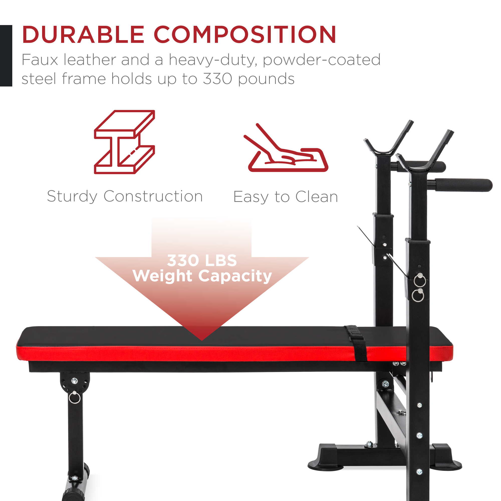 Best Choice Products Adjustable Folding Fitness Barbell Rack & Weight Bench for Home Gym, Strength Training - Black/Red - image 2 of 6