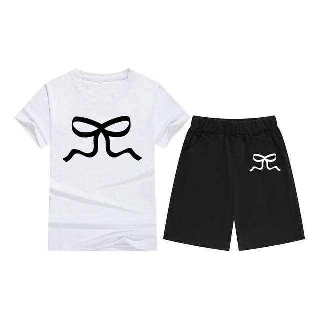 Afdoent Vêtements pour Fillettes, T-Shirt à Manches Courtes avec Nœud, Col Rond Confortable pour Enfants 8-9 Ans