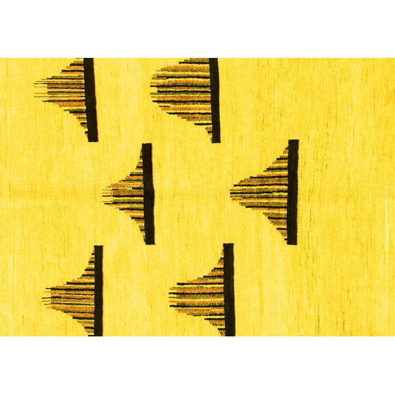 Ahgly Company Machine Washable Indoor Rectangle Solid Yellow Modern Area Rugs, 4' x 6'