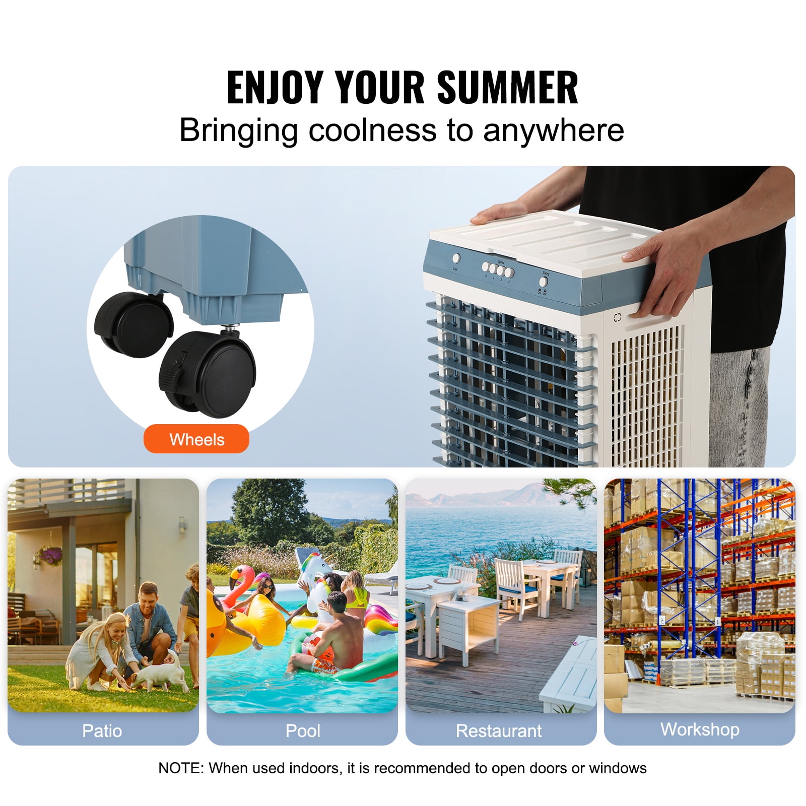 KFFKFF Air Cooling Unit, 1400 CFM Evaporative Cooler, 84° Oscillation, 5 Gal Capacity, Suitable for 550 Sq.ft Area, 3 Speed Control, Indoor and Outdoor Compatible, FCC Certified