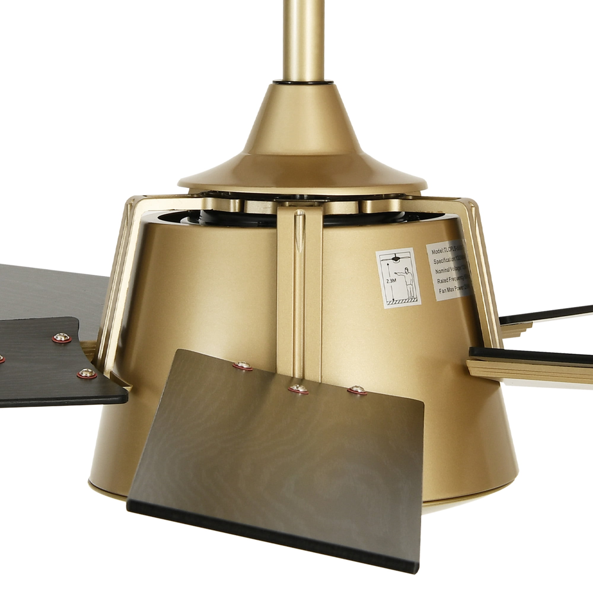 Uforic 52 Inch Modern Black Gold Ceiling Fan with Wall Switch Remote,Ceiling Fan No Lights for Indoor Outdoor