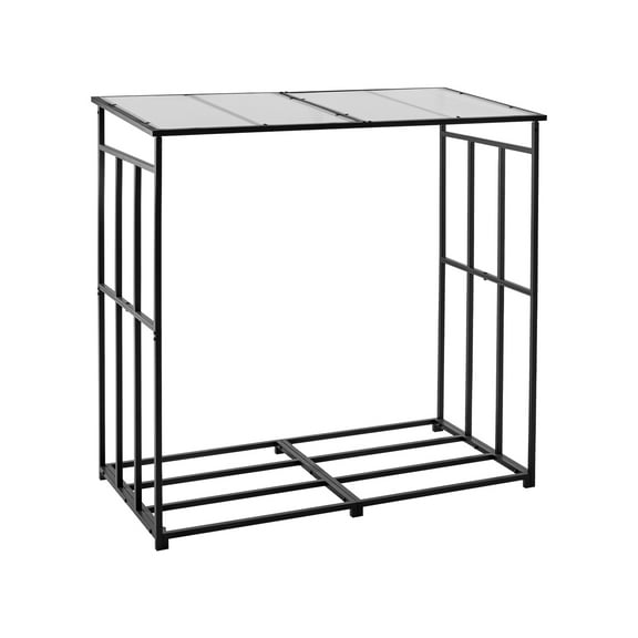 KFFKFF 6 ft Outdoor Firewood Rack with Sloped Roof, 1/4 Cord Log Storage Shed, 660lb Capacity, Powder-Coated Metal Wood Holder for Fireplace, Deck, Backyard, and Garden