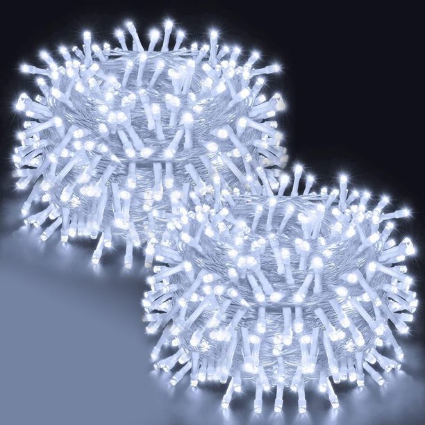 Luces Navideñas 2PCS, 10M 100LED 8Modos de Luces led para Cuarto, Guirnalda de Luces para Exterior Enchufe de Extremo a Extremo para Interior, Navidad, Fiesta, Patio (Blanco Frío)