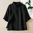 thumbnail image 3 of TKLPEHG Womens Tops 3/4 Length Sleeve Tshirts Summer Dressy Casual V Neck Button Shirts Comfy Loose Fashion Womens Clothes (Black,M), 3 of 6