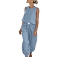 thumbnail image 3 of Bovxnpu Women 2 Piece Loungewear Set Beach Vacation Sweatsuit Tracksuit Set Women's Crew Neck Sleeveless Top Pocket Elastic Waist Pants Outfits Set Summer Outfits, 3 of 9