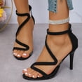 thumbnail image 2 of Bmisegm Women Sandals Fashionable New Pattern Simple Color Block Open Toe Breathable Back Zipper Slim High Heels Womens Sandals Summer Black 7.5, 2 of 9