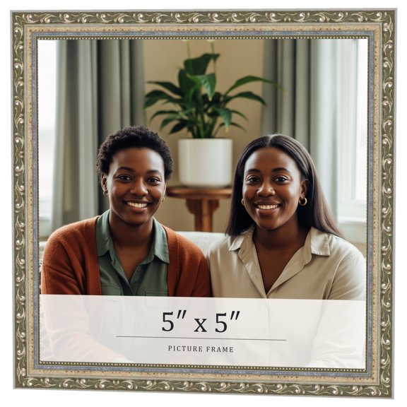 5x5 In Frame Silver Solid Wood Picture Frame Width 1.125 Inches | Interior Frame Depth 0.375 Inches