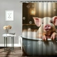 thumbnail image 2 of Chilfamy Pig Bubbles Wooden Shower Curtain Set with Hooks, Cloth Fabric Bathroom Decor, 100% Polyester, Waterproof, Quick Drying, Various Sizes 36x72, 2 of 7