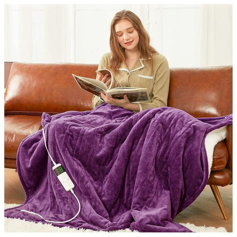 62X50 Electric Throw Blanket Heated Warm Controller Purple Soft Warming Flannel Walmart