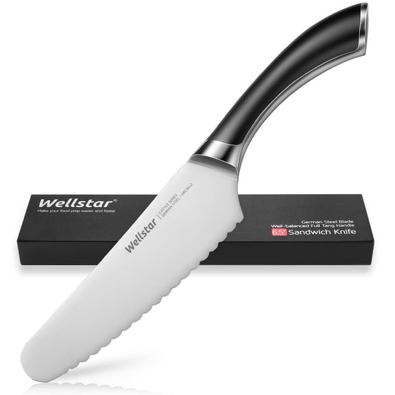 WELLSTAR Sandwich Knife, 6.5 inch German Stainless Steel Serrated Utility Knife for Bread