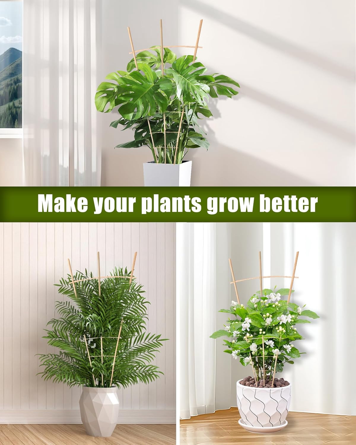 Garden Trellis 24 Inch, 6 Pack Plant Trellis 2FT for Climbing Plants, Vines, Vegetables, Flowers, Potted Plants, Natural Bamboo Indoor Outdoor Support