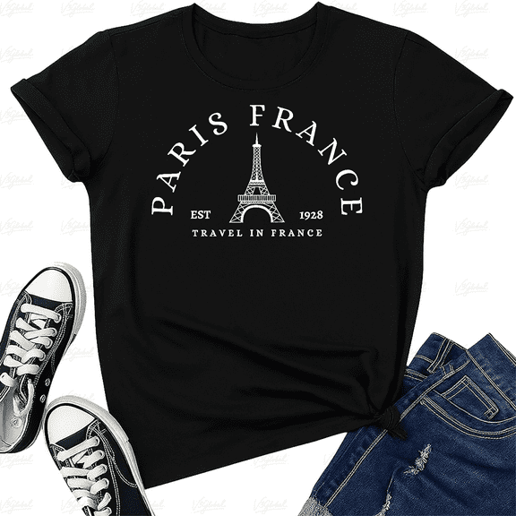 Paris France Eiffel Tower Travel Souvenir Collegiate Style Unisex T-Shirt V60318, up to size 5XL