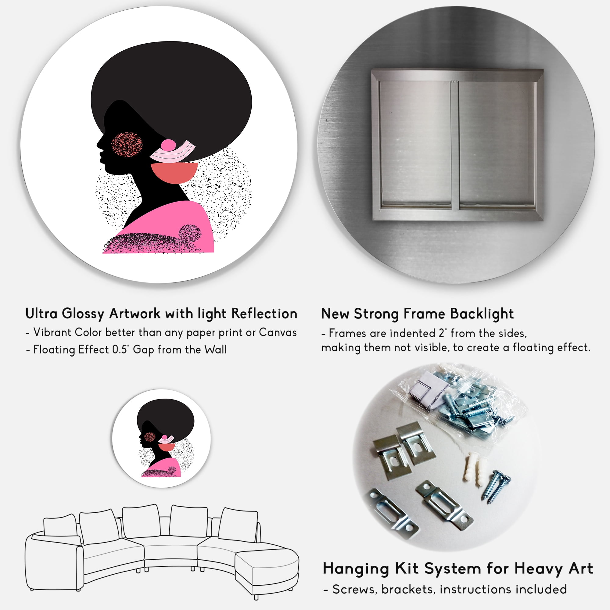 Designart 'Ethnic Geometric Silhouette of African American I' Modern Circle Metal Wall Art 11x11 - Disc of 11