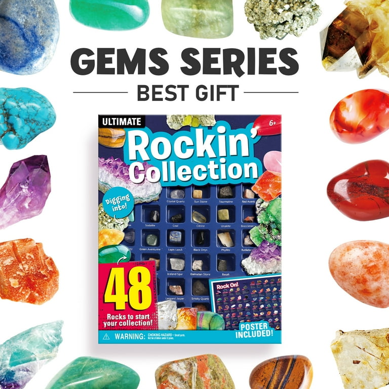 Eduman 48PCS Rocks Collection Kit, Geology Gem Mineral Set for