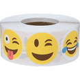 thumbnail image 1 of Emoji Stickers Happy Faces 6 Different Emojis 1 Inch Round Circle Dots 500 Adhesive Labels, 1 of 8