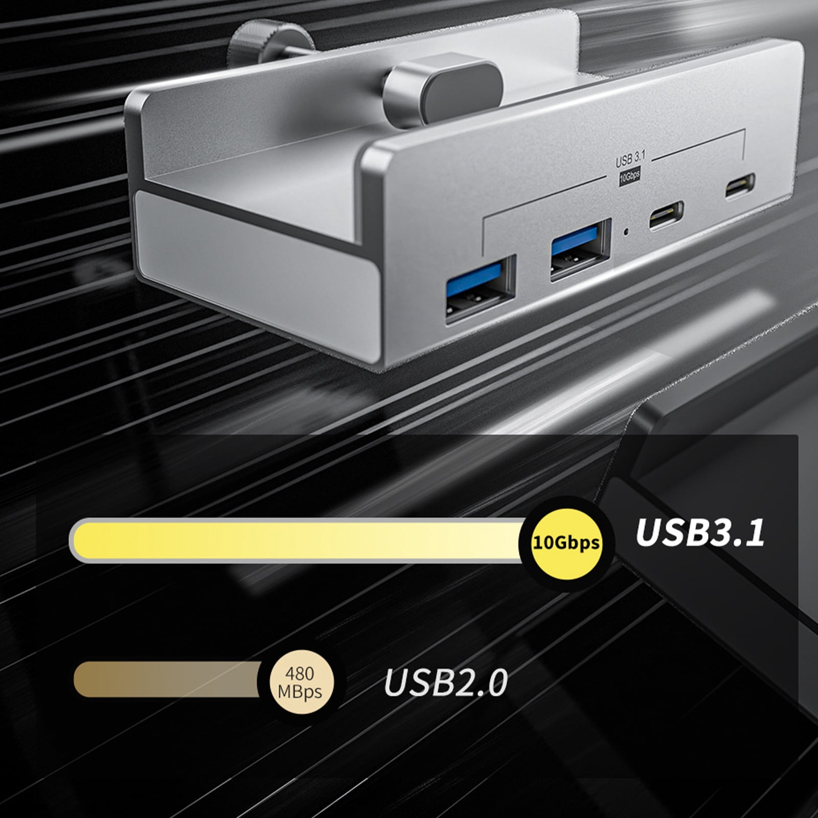 Aluminum Type C 4 Port USB 3.1 Hubs Phone Holder Power Adapter Splitter 10Gbps USB C Docking Hubs Aluminum Clamp Dock