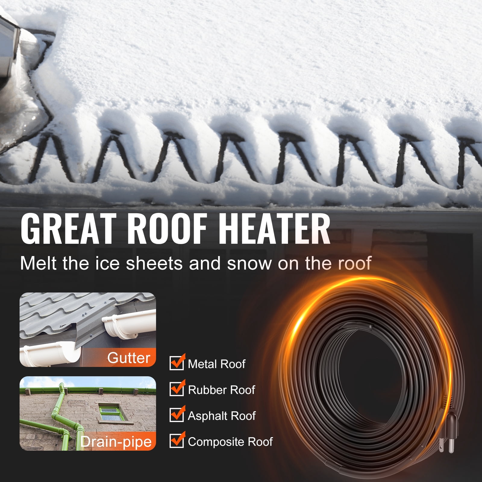 KFFKFF Self-Regulating Heating Cable for Pipes, 140FT 5W/FT Heat Tape for Freeze Protection, Roof Snow Melting, and Gutter De-icing