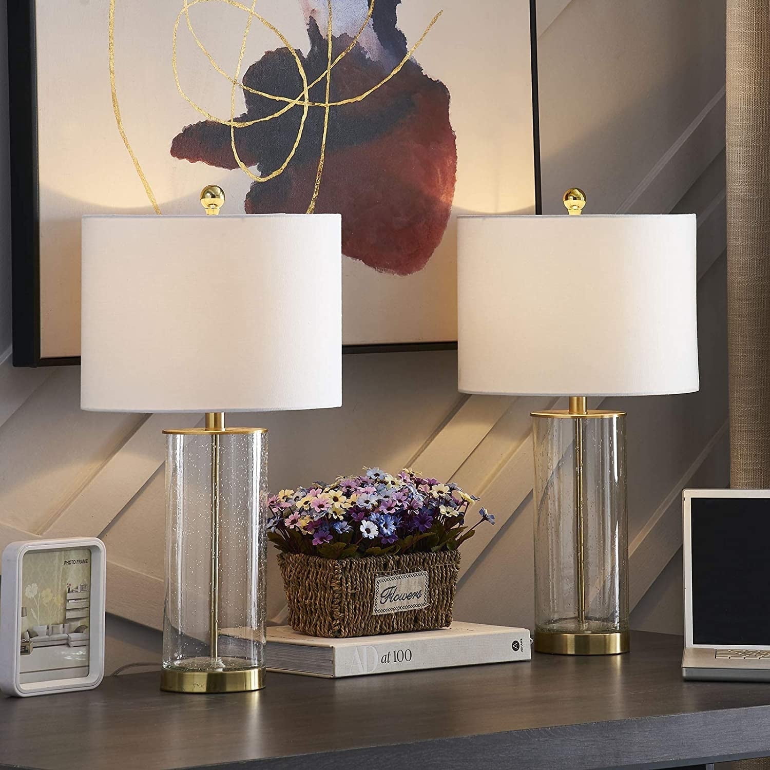 Maxax Bubble Glass Table Lamps for Living Room Set of 2,  23"  Modern Gold Bedside Nightstand Lamps for Bedroom