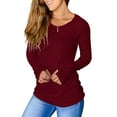 thumbnail image 2 of Women's Long Sleeved  Thumb Hole T-Shirt Crew Neck Plain Shirts Casual Ruched Tee Tops, 2 of 4