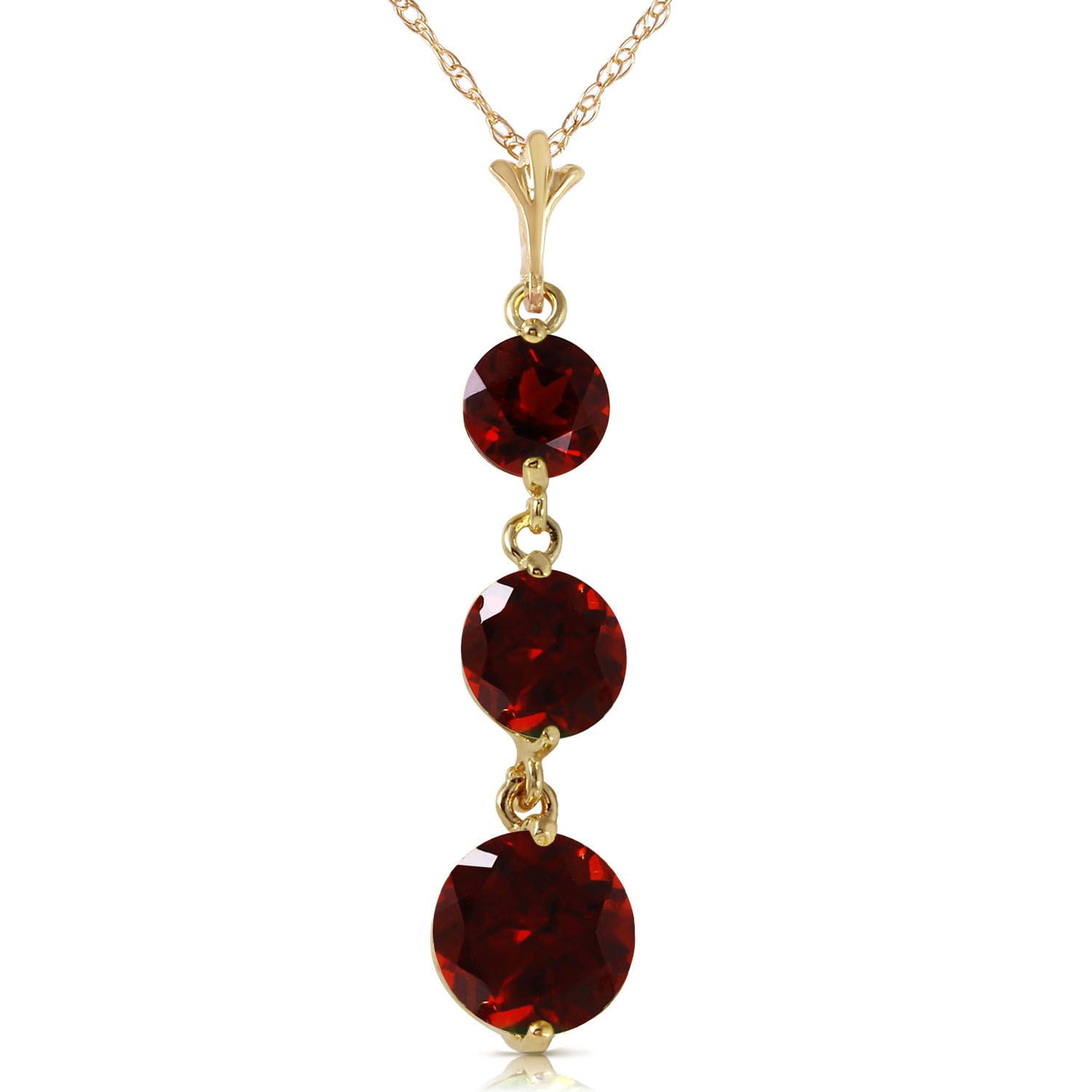 ALARRI 14K Solid White Gold Heart Necklace w/ Dangling Natural Garnet with 22 Inch Chain Length 
