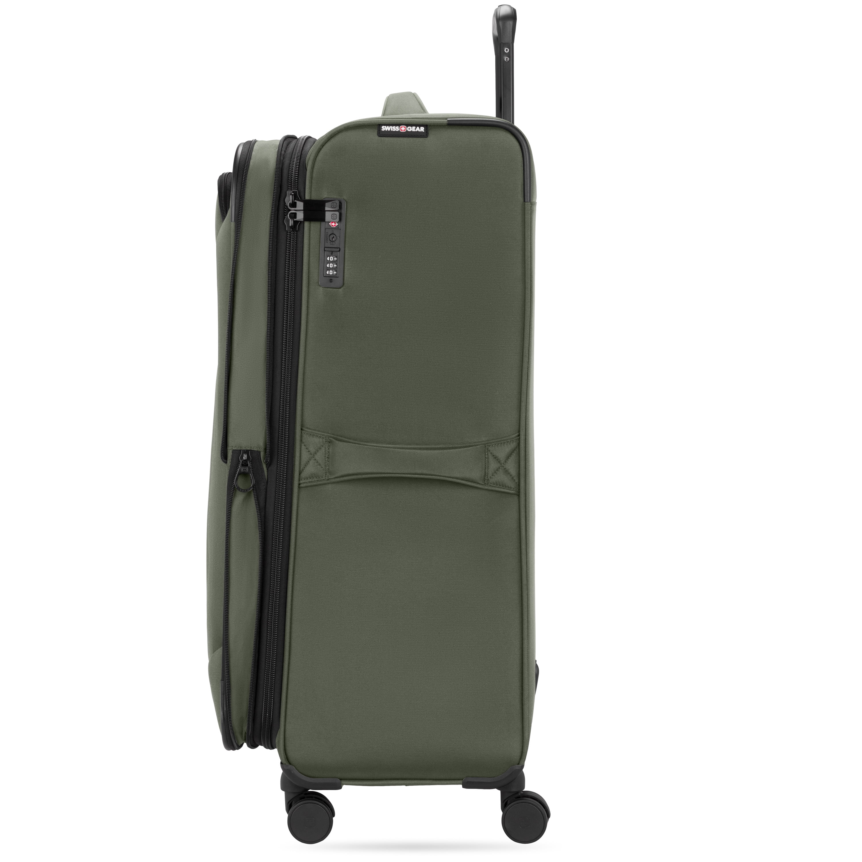 SWISSGEAR Stride Expandable Large Checked Spinner Luggage, Olive Green, 8 Wheels & Built-in TSA Lock