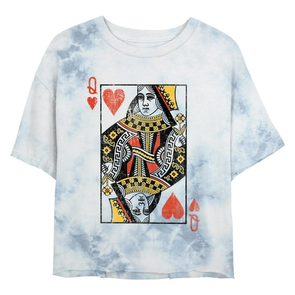 Junior's Lost Gods Queen of Hearts Card Graphic Crop T-Shirt