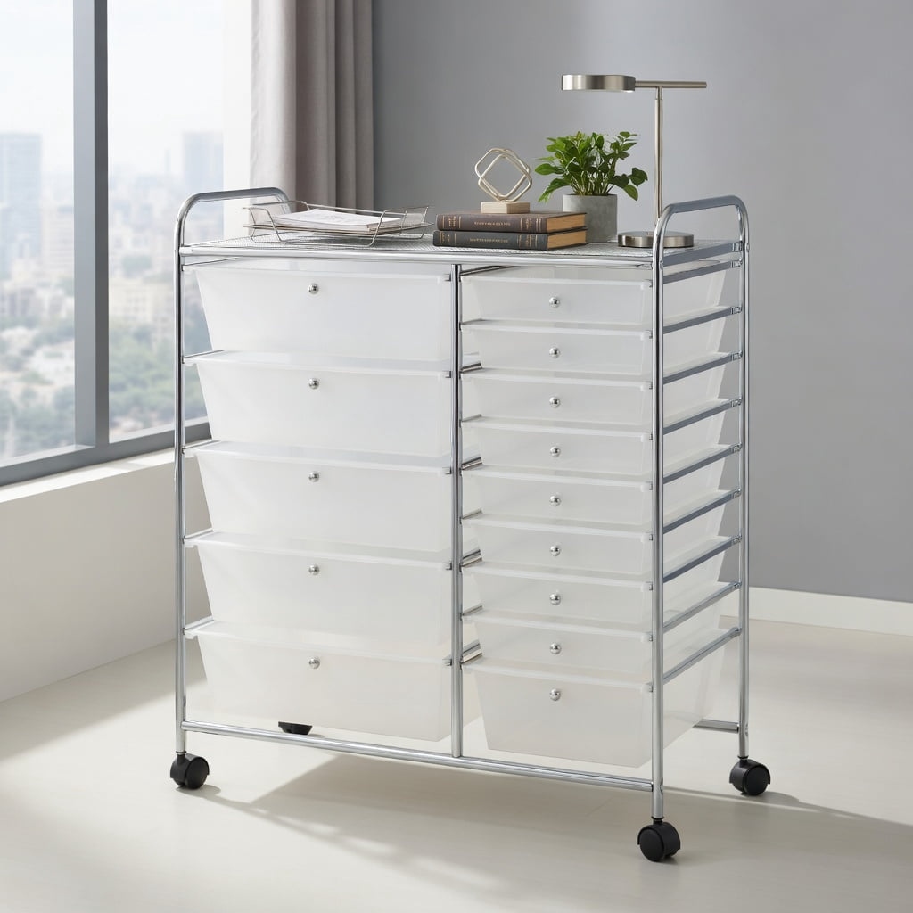 Yardi Yard 15 Drawers Rolling Storage Cart Organizer-clear, Storage Cart, Multipurpose Organizer Cart for Home, Office, School