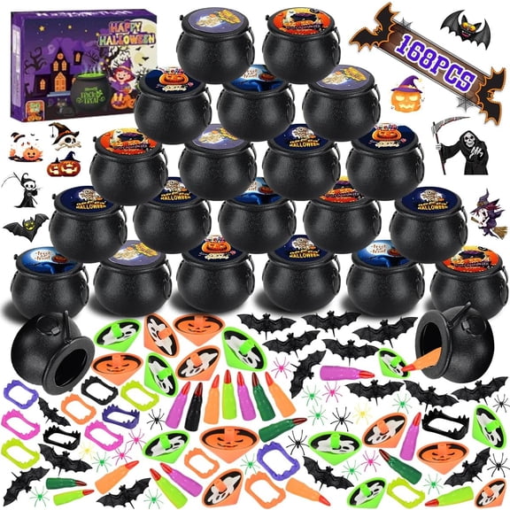 Halloween Party Favor, 24 Pack Prefilled Small Plastic Witch Cauldron, Halloween Prizes Gifts, Trick or Treat Toys, Prizes Rewards Gifts Miniatures for Kids