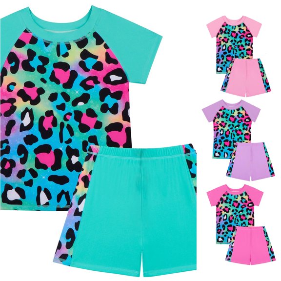 OSOLU Tankini Swimsuits For Girls Leopard Printed Short Sleeve Swimwear And Shorts Bottom 2 Piece Kids Girl Bathing Suit 4-12Y Versatile Beachwear