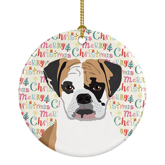 English Bulldog Tricolor #2 Christmas Ceramic Ornament 2.8 in x 2.8 in