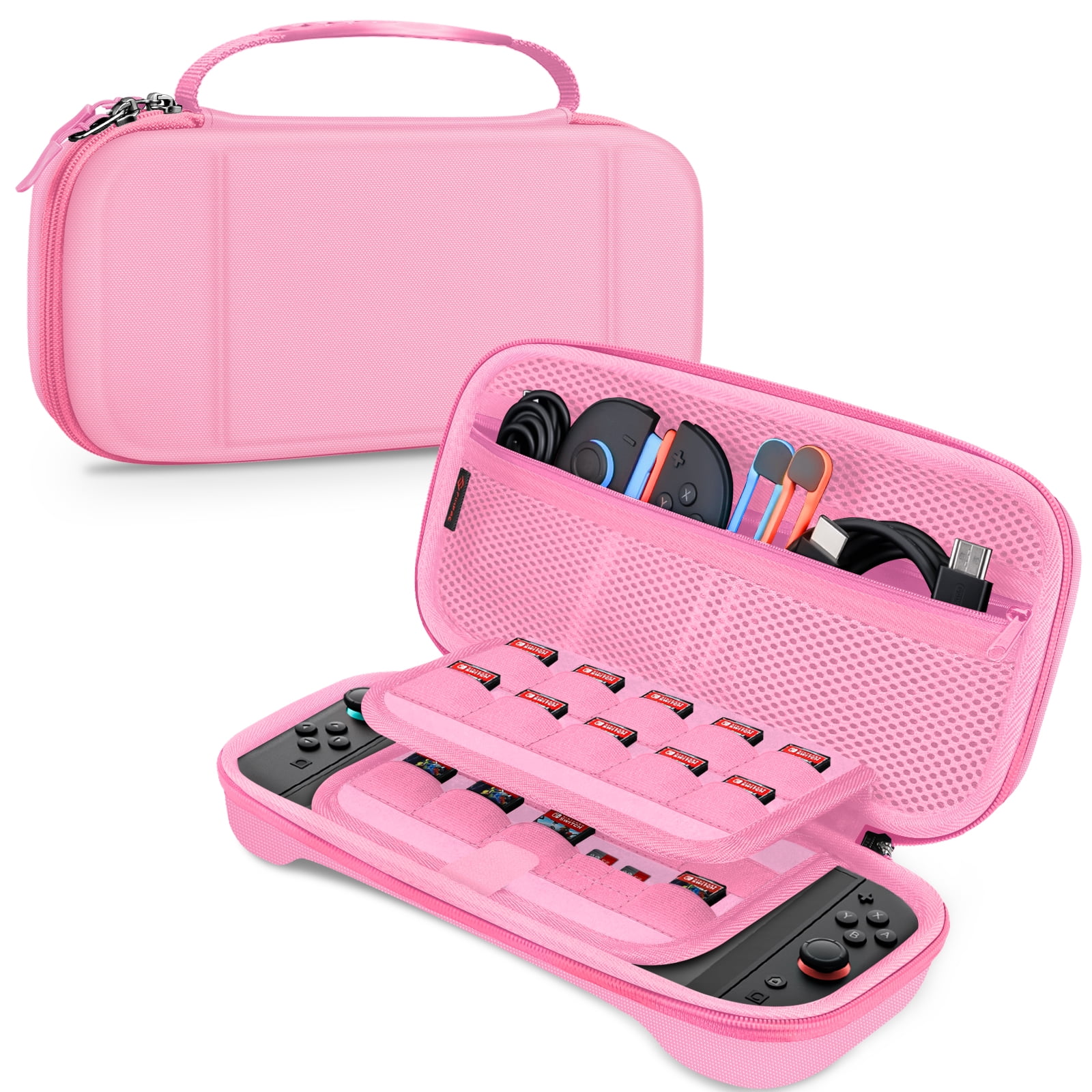 FINTIE Case for Nintendo Switch 2 (2025), Shockproof Hard Shell Carrying Case, Protective Cover Travel Bag w/19 Game Card & 2 Micro SD Card Slots & Inner Pocket for Accessories, Pink