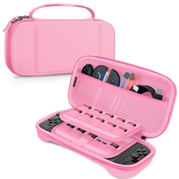 FINTIE Case for Nintendo Switch 2 (2025), Shockproof Hard Shell Carrying Case, Protective Cover Travel Bag w/19 Game Card & 2 Micro SD Card Slots & Inner Pocket for Accessories, Pink