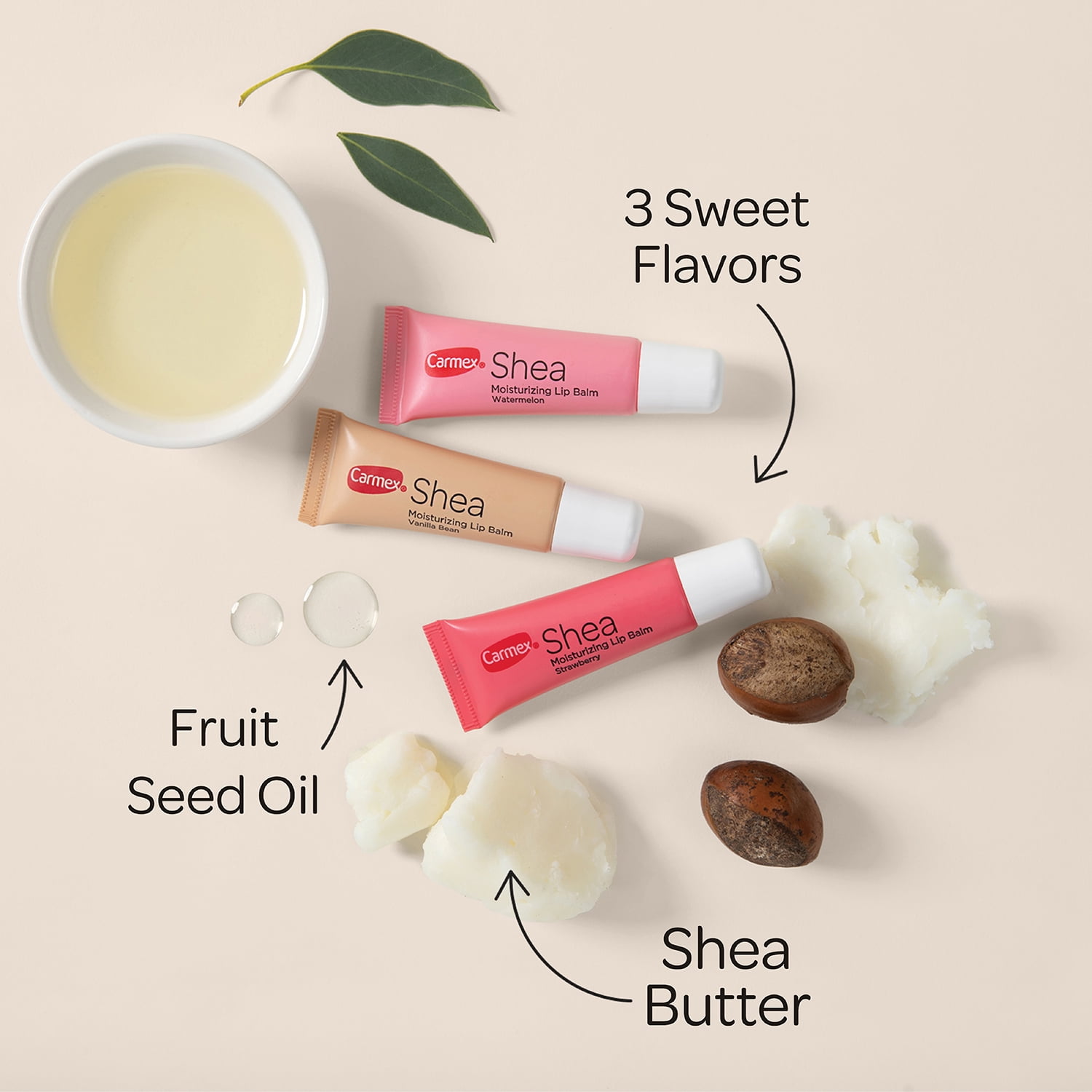 Carmex Shea Moisturizing Lip Balm Trio - Strawberry, Watermelon, Vanilla Bean