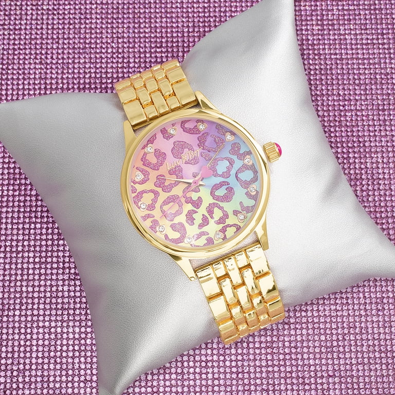 Betsey Johnson Betsey‎ Time Leopard Lover Watch Pink Purple Black Stretch Band Betsy Johnson Leopard Print Big Numbers Gold-Tone Women main image 2