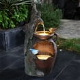 thumbnail image 3 of LuxenHome Rain Barrel with Tree and Birds 2.5-Feet Tall Outdoor Polyresin Fountains with Light, 3 of 9