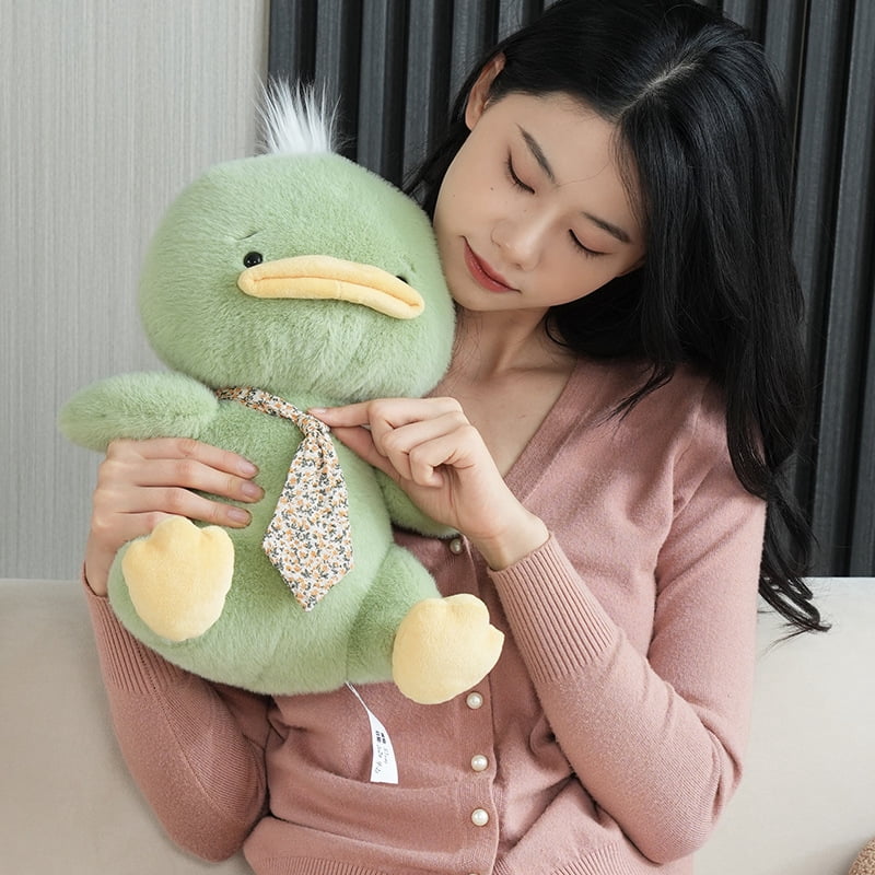 Cartoon Cute Duck Plush Toy - Soft Melancholic Stuffed Animal with Floral Outfit, Weighted PP Cotton Filling, Huggable Gift for Boys & Girls Birthday