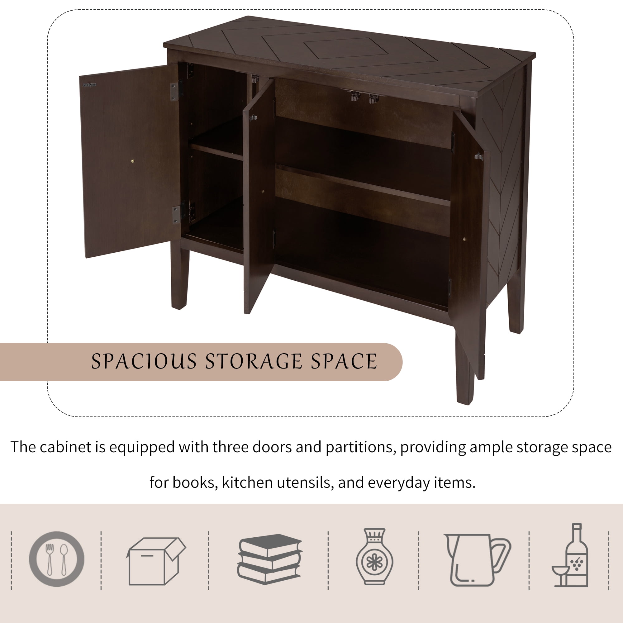 Aukfa Wood Accent Cabinets with 3 Doors,Buffet Storage Cabinet for Hallway, Entryway, Living Room,Brown