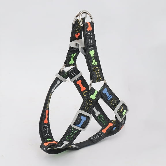 A colorful bone tripod pet dog harness for indoor and outdoor use