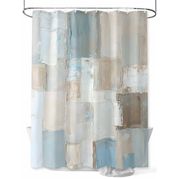 Fsddascl Blue Brown Color Blocks Shower Curtain Set - 48" x 72" Washable Bathtub Curtain with 12 Hooks, Modern Abstract Oil Painting Art Waterproof Fabric Stall Shower Curtains for Bathroom/Bathtub