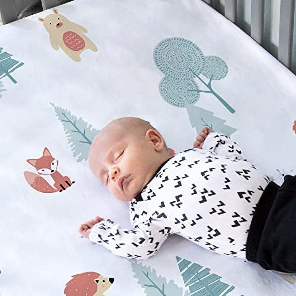 JumpOff Jo - 2 Pack Fitted Cotton Crib Sheet for Baby, Crib Mattress, 28 in. x 52 in. - Woodland Rainbow