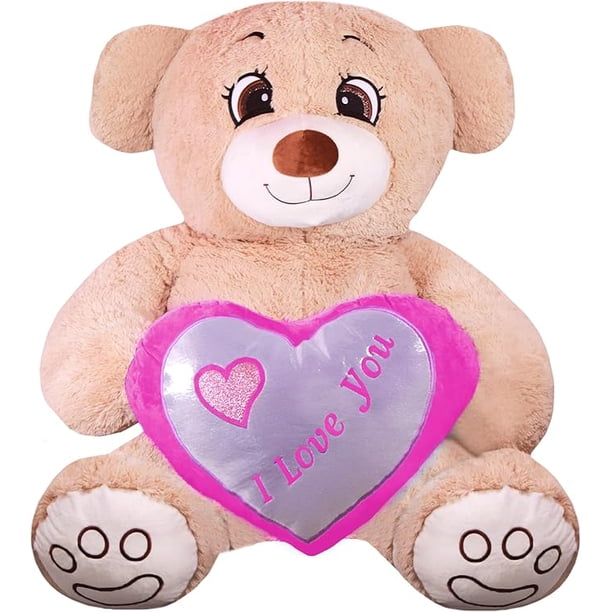 Pelucheria Oso Rechoncho Beige ILY con corazon Rosa